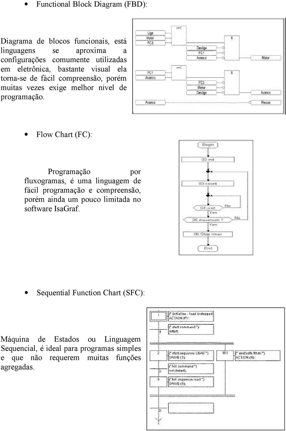 Flow Chart (FC): Programação por fluxogramas, é uma linguagem de fácil programação e compreensão, porém ainda um pouco limitada no