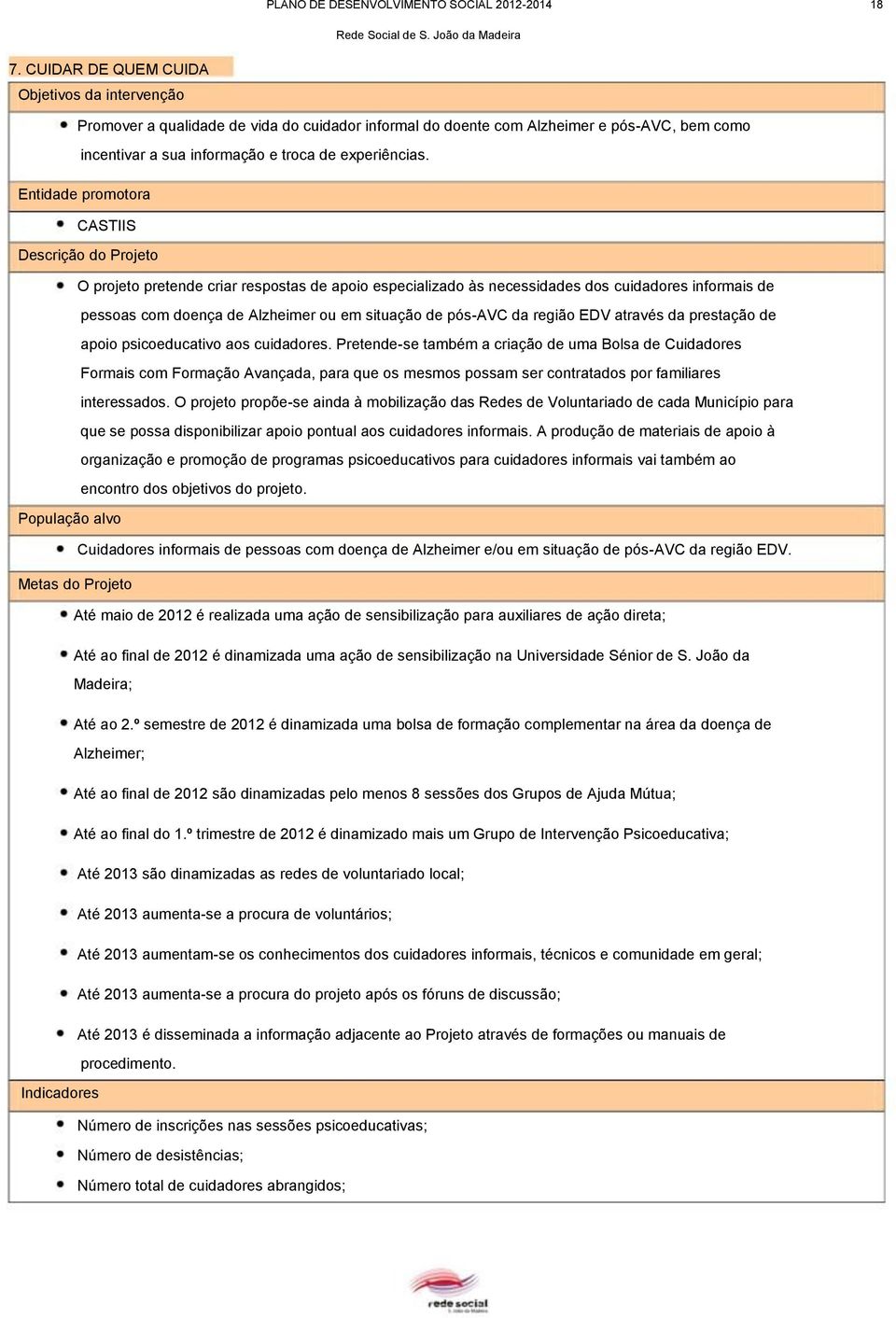 EDV através da prestação de apoio psicoeducativo aos cuidadores.