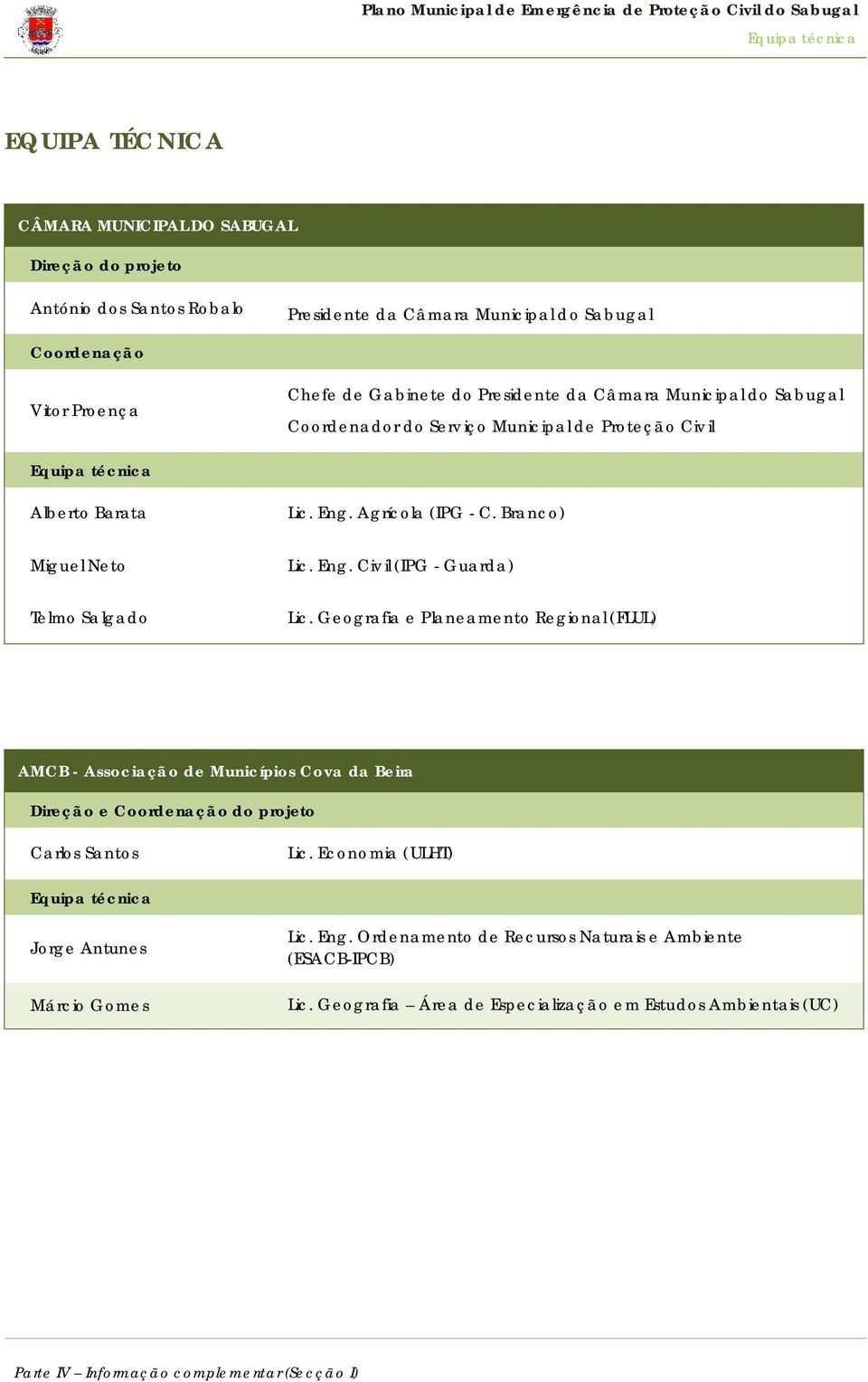 Geografia e Planeamento Regional (FLUL) AMCB - Associação de Municípios Cova da Beira Direção e Coordenação do projeto Carlos Santos Lic.