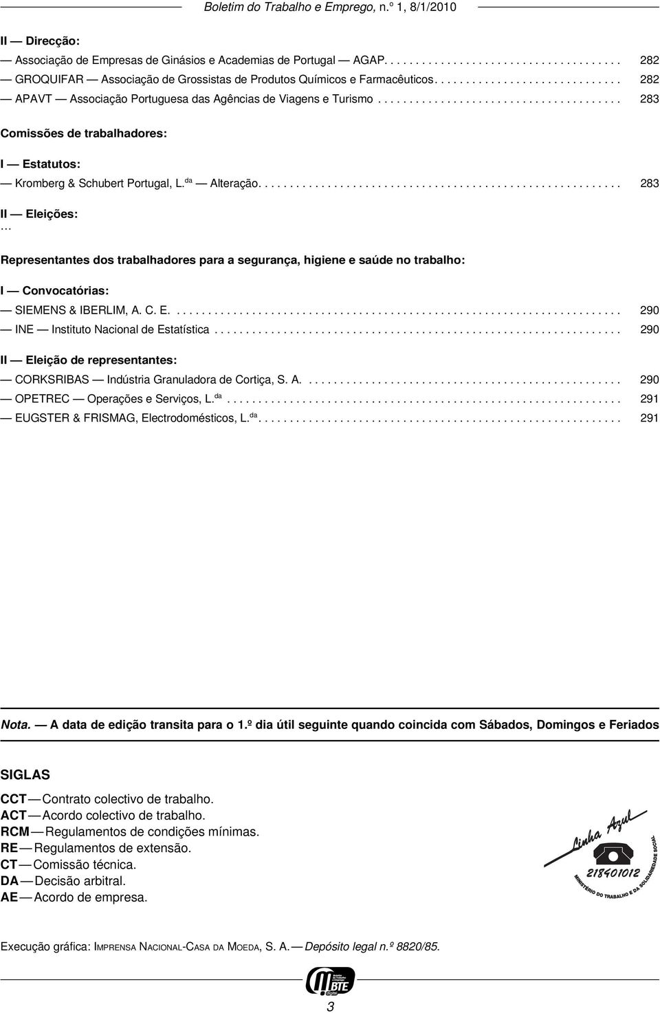 da Alteração.......................................................... 283 II Eleições: Representantes dos trabalhadores para a segurança, higiene e saúde no trabalho: I Convocatórias: SIEMENS & IBERLIM, A.