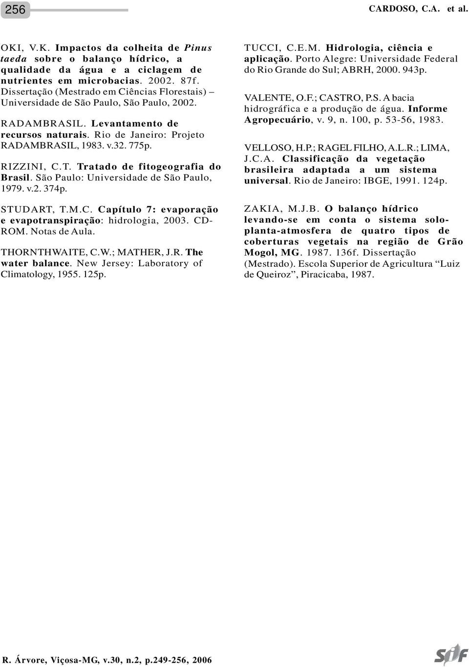 RIZZINI, C.T. Tratado de fitogeografia do Brasil. São Paulo: Universidade de São Paulo, 1979. v.2. 374p. STUDART, T.M.C. Capítulo 7: evaporação e evapotranspiração: hidrologia, 2003. CD- ROM.