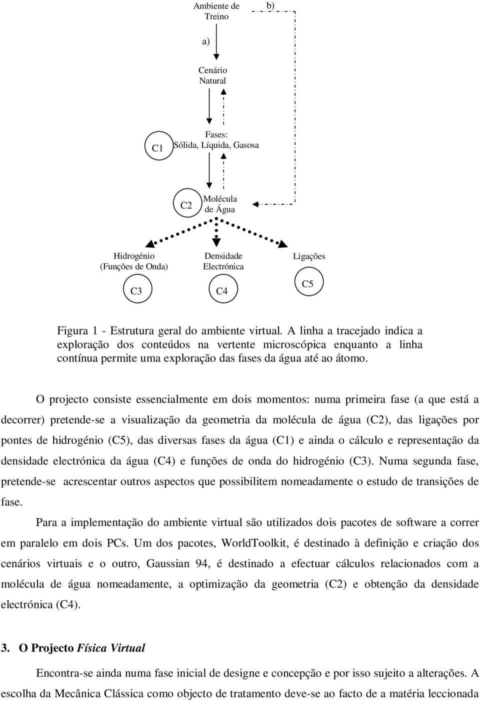 O projecto consiste essencialmente em dois momentos: numa primeira fase (a que está a decorrer) pretende-se a visualização da geometria da molécula de água (C2), das ligações por pontes de hidrogénio