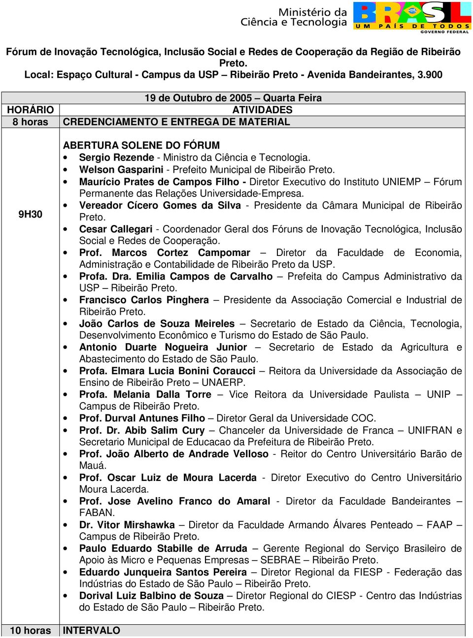 Welson Gasparini - Prefeito Municipal de Maurício Prates de Campos Filho - Diretor Executivo do Instituto UNIEMP Fórum Permanente das Relações Universidade-Empresa.