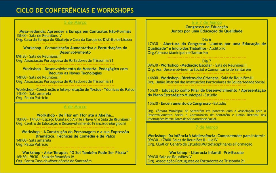 Material Pedagógico com Recurso às Novas Tecnologias 14h00 - Sala de Reuniões II Workshop - Construção e Interpretação de Textos - Técnicas de Palco 14h00 - Sala amarela Org.