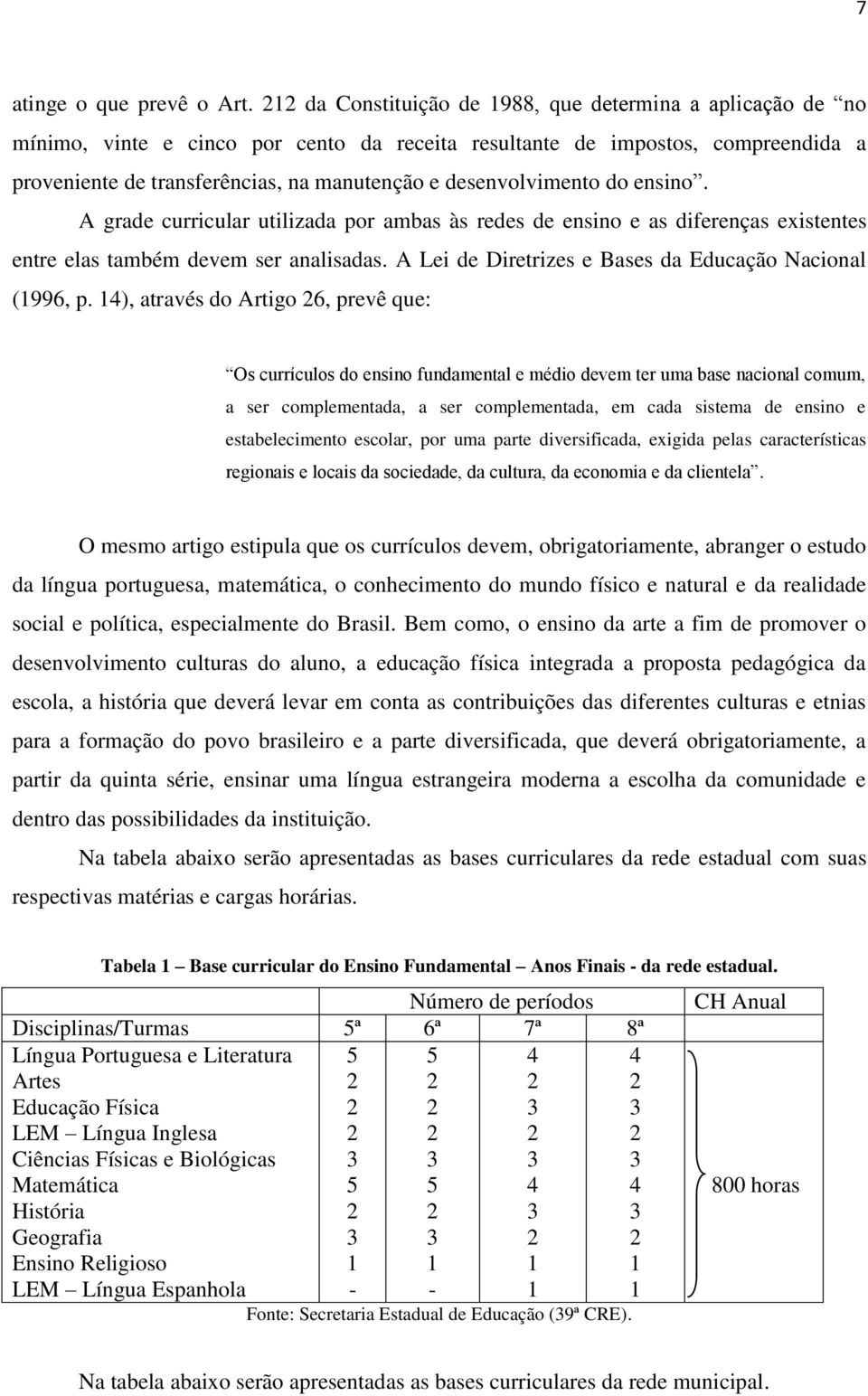 desenvolvimento do ensino. A grade curricular utilizada por ambas às redes de ensino e as diferenças existentes entre elas também devem ser analisadas.