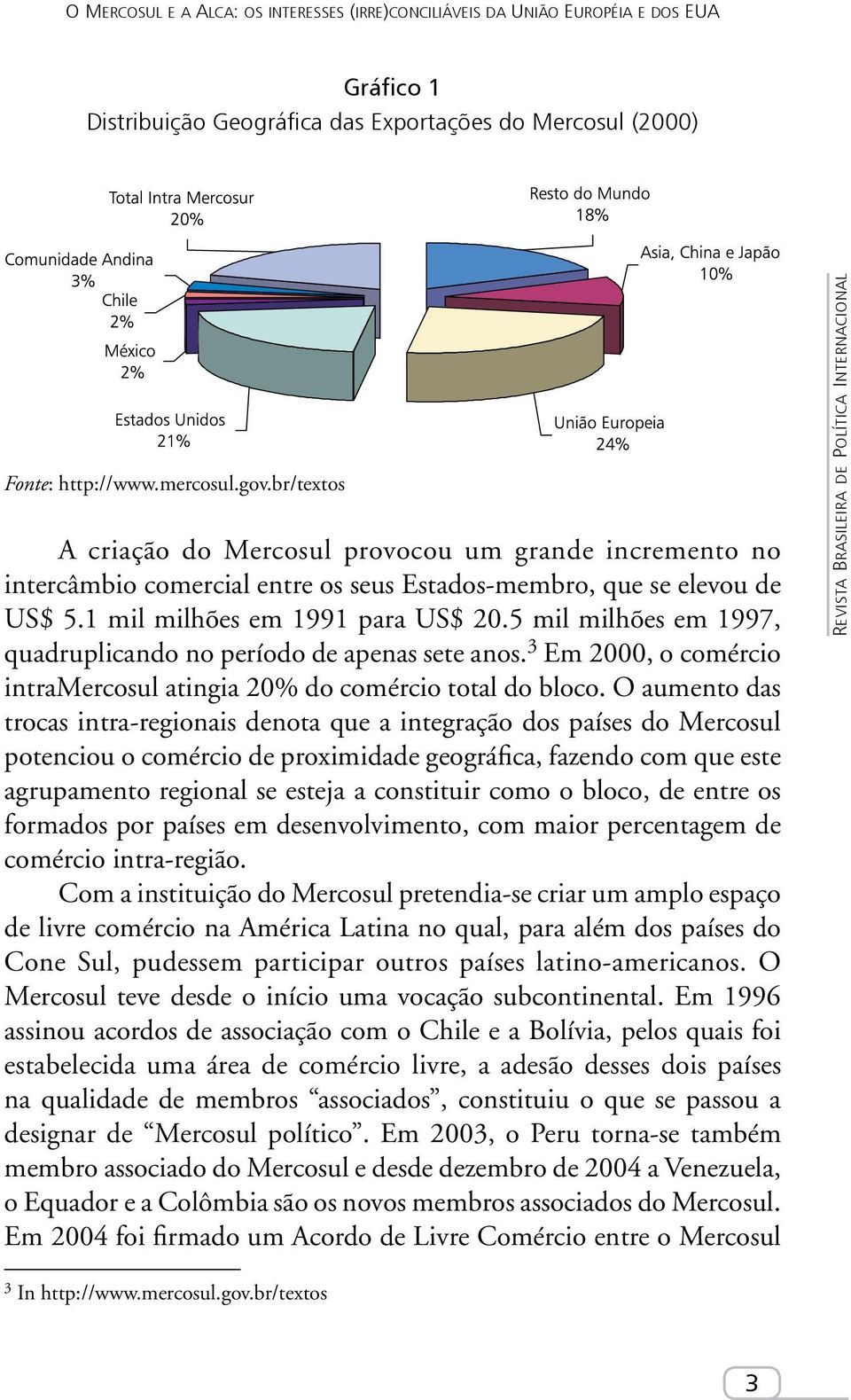 5 mil milhões em 1997, quadruplicando no período de apenas sete anos. 3 Em 2000, o comércio intramercosul atingia 20% do comércio total do bloco.