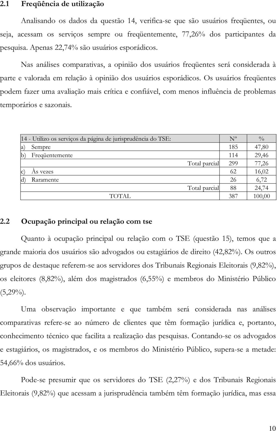 Os usuários freqüentes podem fazer uma avaliação mais crítica e confiável, com menos influência de problemas temporários e sazonais.