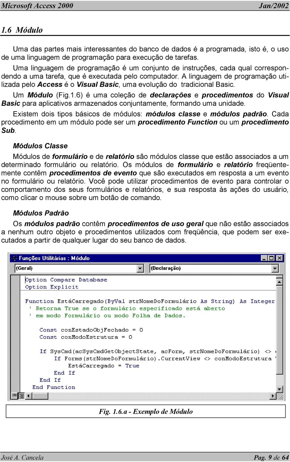 A linguagem de programação utilizada pelo Access é o Visual Basic, uma evolução do tradicional Basic. Um Módulo (Fig.1.