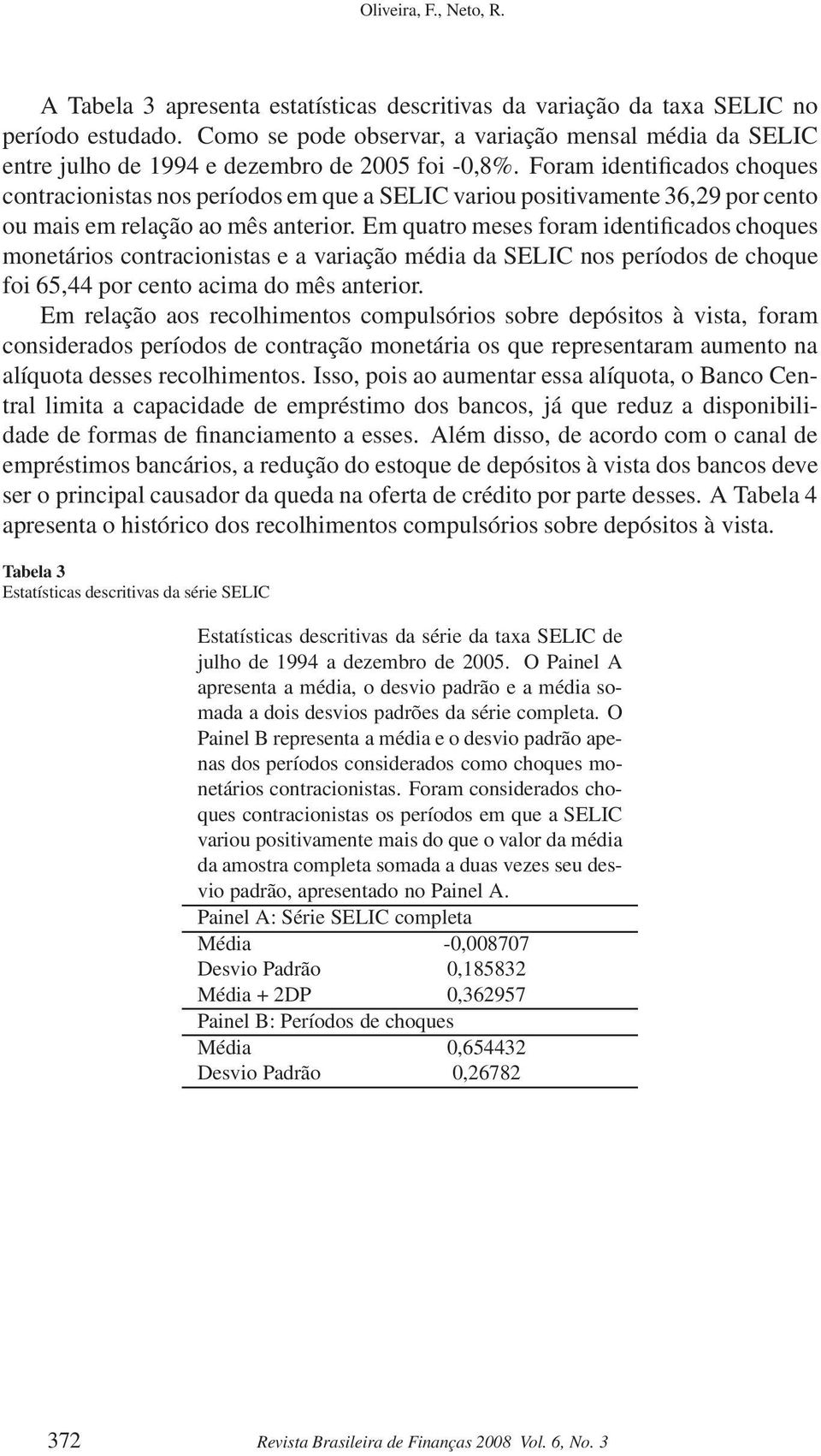 Foram identificados choques contracionistas nos períodos em que a SELIC variou positivamente 36,29 por cento ou mais em relação ao mês anterior.