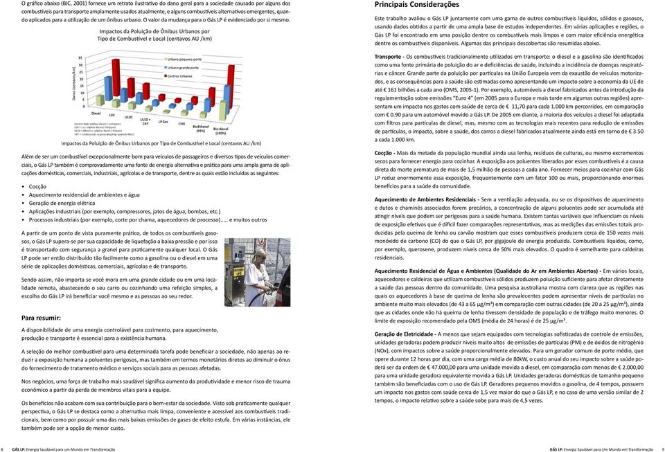 Impactos da Poluição de Ônibus Urbanos por Tipo de Combustível e Local (centavos AU /km) Além de ser um combustível excepcionalmente bom para veículos de passageiros e diversos tipos de veículos