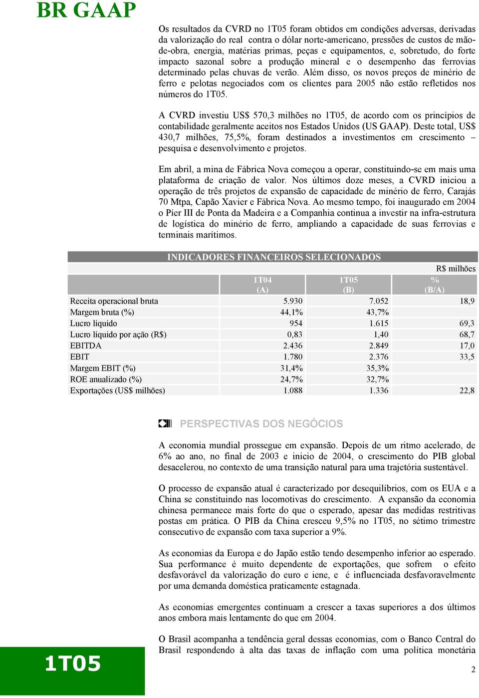 Além disso, os novos preços de minério de ferro e pelotas negociados com os clientes para 2005 não estão refletidos nos números do.