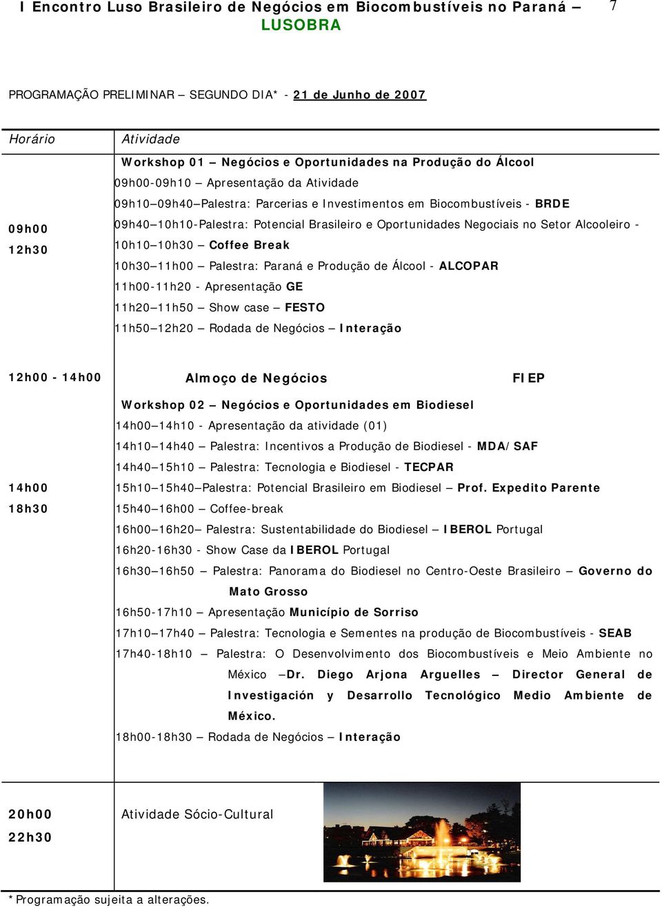 Paraná e Produção de Álcool - ALCOPAR 11h00-11h20 - Apresentação GE 11h20 11h50 Show case FESTO 11h50 12h20 Rodada de Negócios Interação 12h00-14h00 Almoço de Negócios FIEP 14h00 18h30 Workshop 02