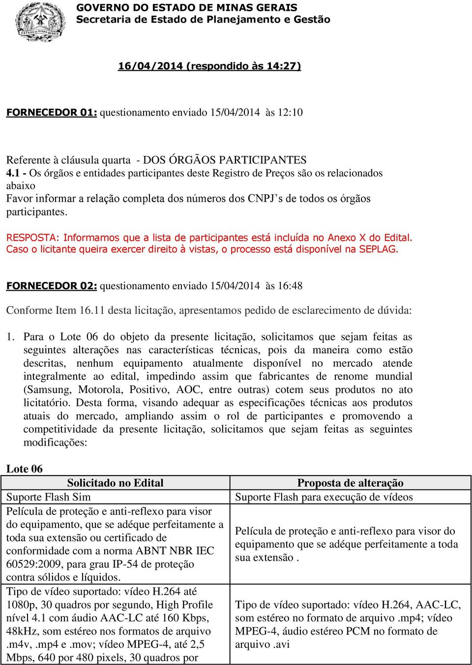 1 - Os órgãos e entidades participantes deste Registro de Preços são os relacionados abaixo Favor informar a relação completa dos números dos CNPJ s de todos os órgãos participantes.