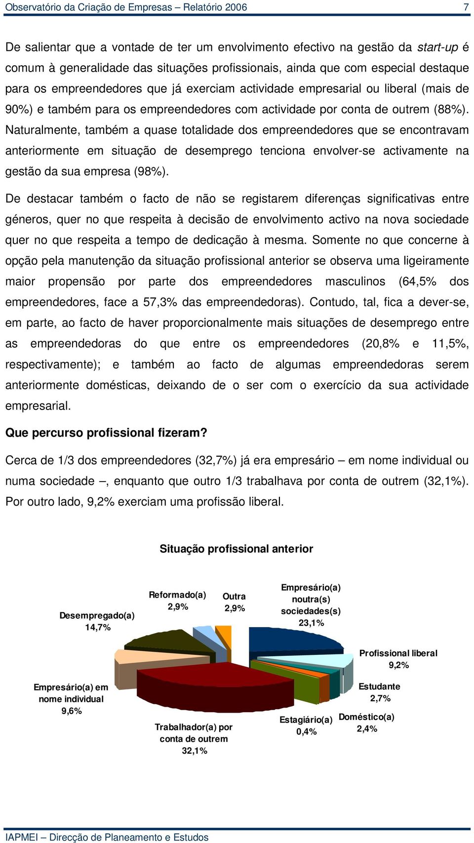 Naturalmente, também a quase totalidade dos empreendedores que se encontravam anteriormente em situação de desemprego tenciona envolver-se activamente na gestão da sua empresa (98%).