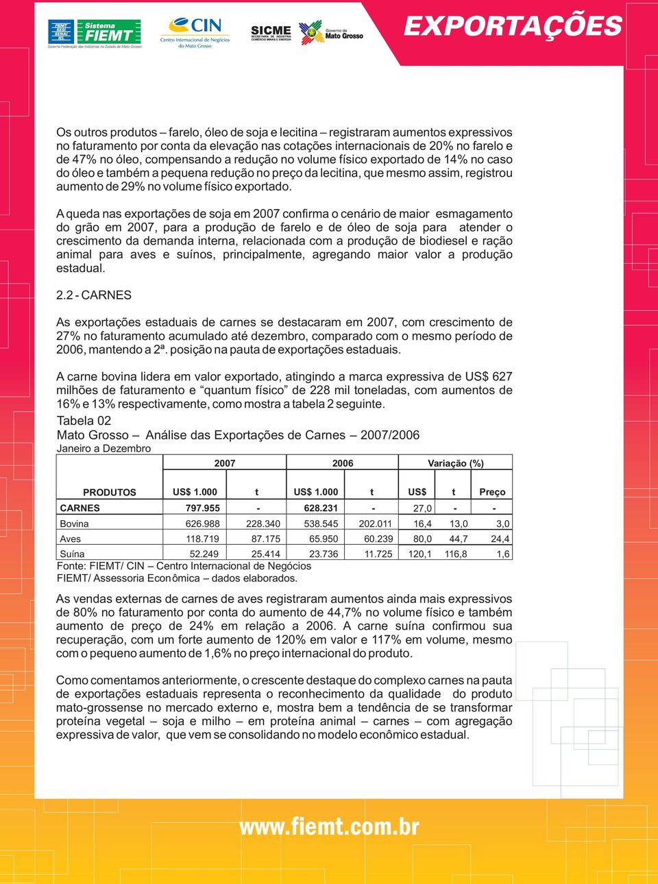 A queda nas exportações de soja em 2007 confirma o cenário de maior esmagamento do grão em 2007, para a produção de farelo e de óleo de soja para atender o crescimento da demanda interna, relacionada