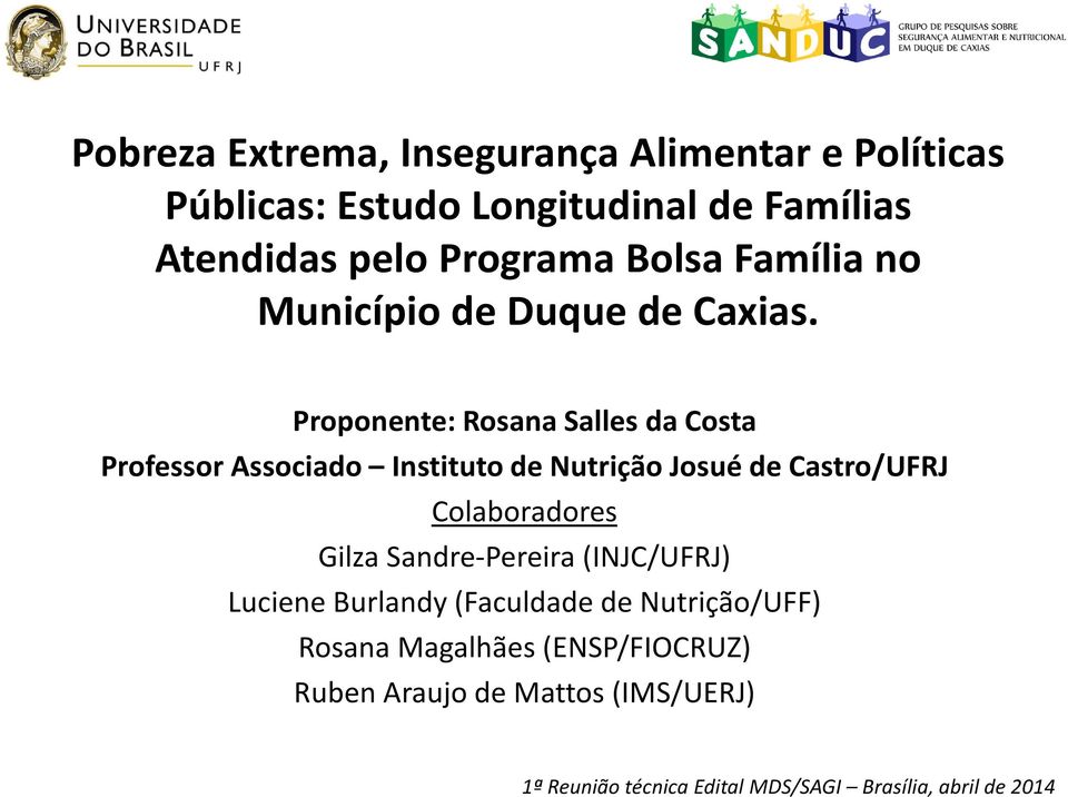 Proponente: Rosana Salles da Costa Professor Associado Instituto de Nutrição Josué de Castro/UFRJ Colaboradores Gilza