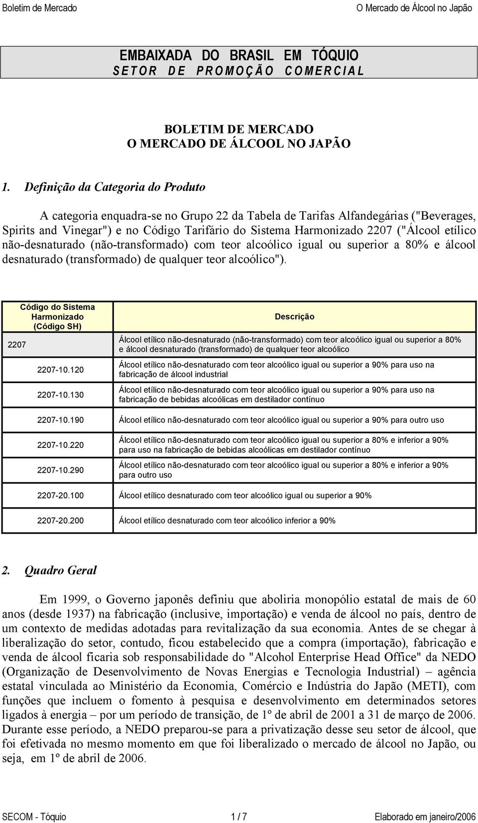 etílico não-desnaturado (não-transformado) com teor alcoólico igual ou superior a 80% e álcool desnaturado (transformado) de qualquer teor alcoólico").