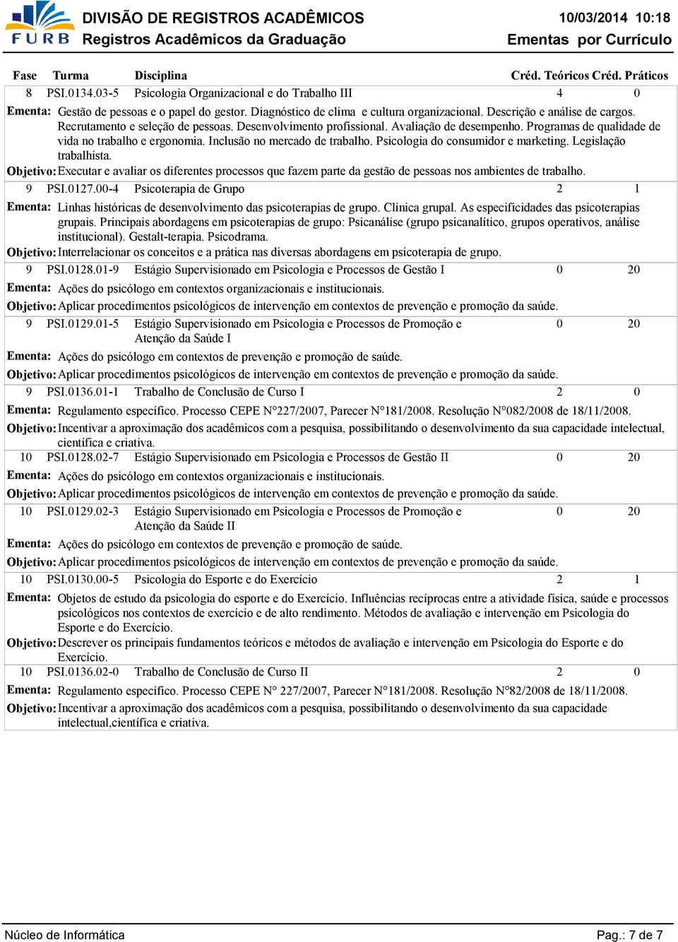 Psicologia do consumidor e marketing. Legislação trabalhista. Objetivo: Executar e avaliar os diferentes processos que fazem parte da gestão de pessoas nos ambientes de trabalho. 9 PSI.7.