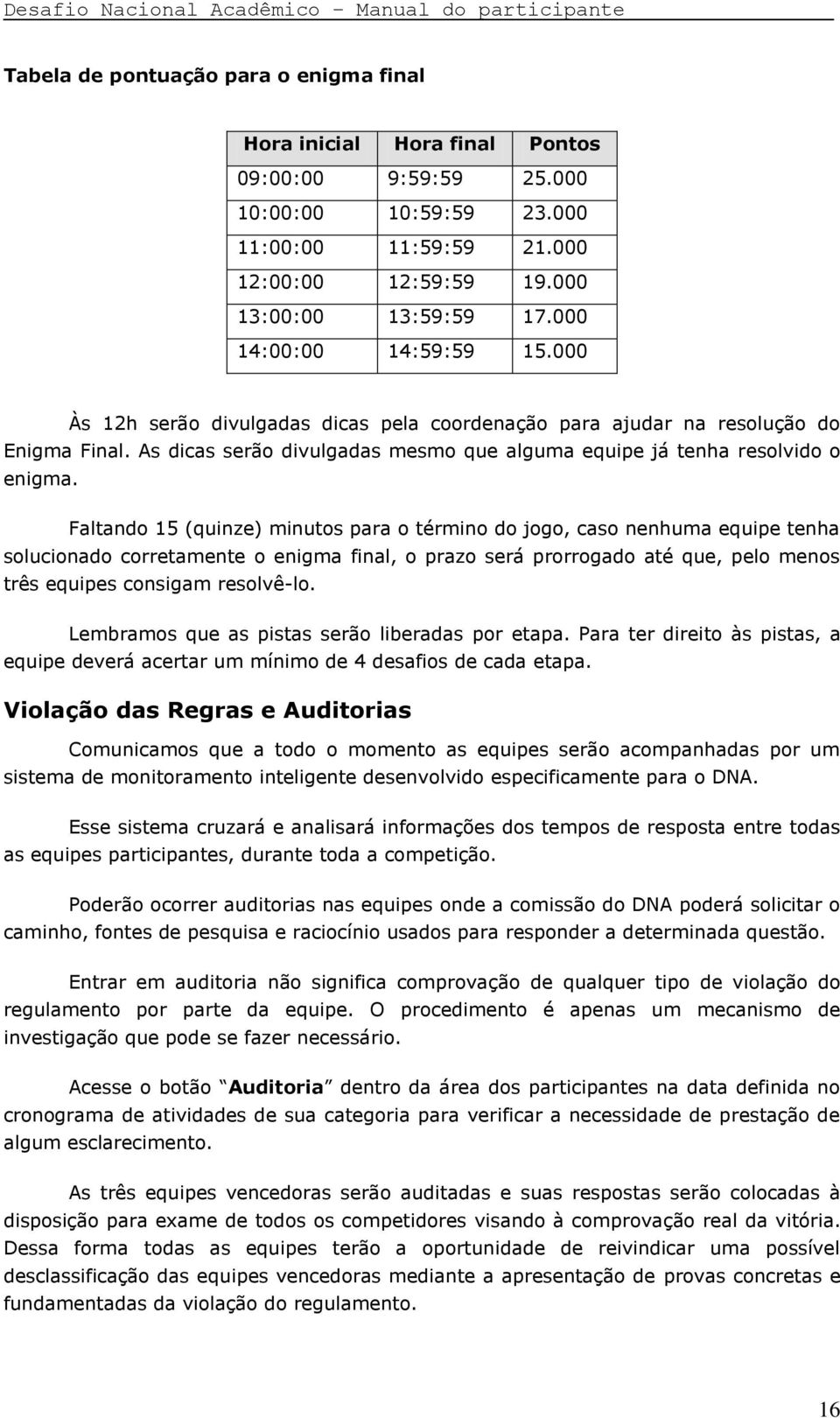 Faltando 15 (quinze) minutos para o término do jogo, caso nenhuma equipe tenha solucionado corretamente o enigma final, o prazo será prorrogado até que, pelo menos três equipes consigam resolvê-lo.