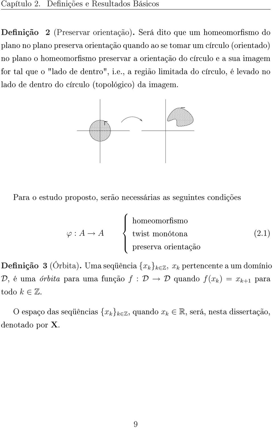 "lado de dentro", i.e., a região limitada do círculo, é levado no lado de dentro do círculo (topológico) da imagem.