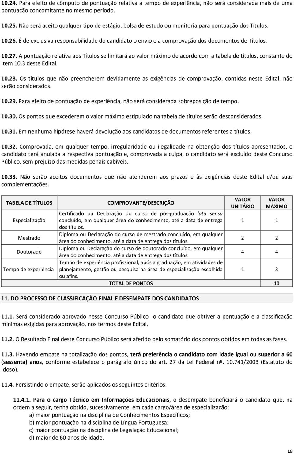 É de exclusiva responsabilidade do candidato o envio e a comprovação dos documentos de Títulos. 10.27.