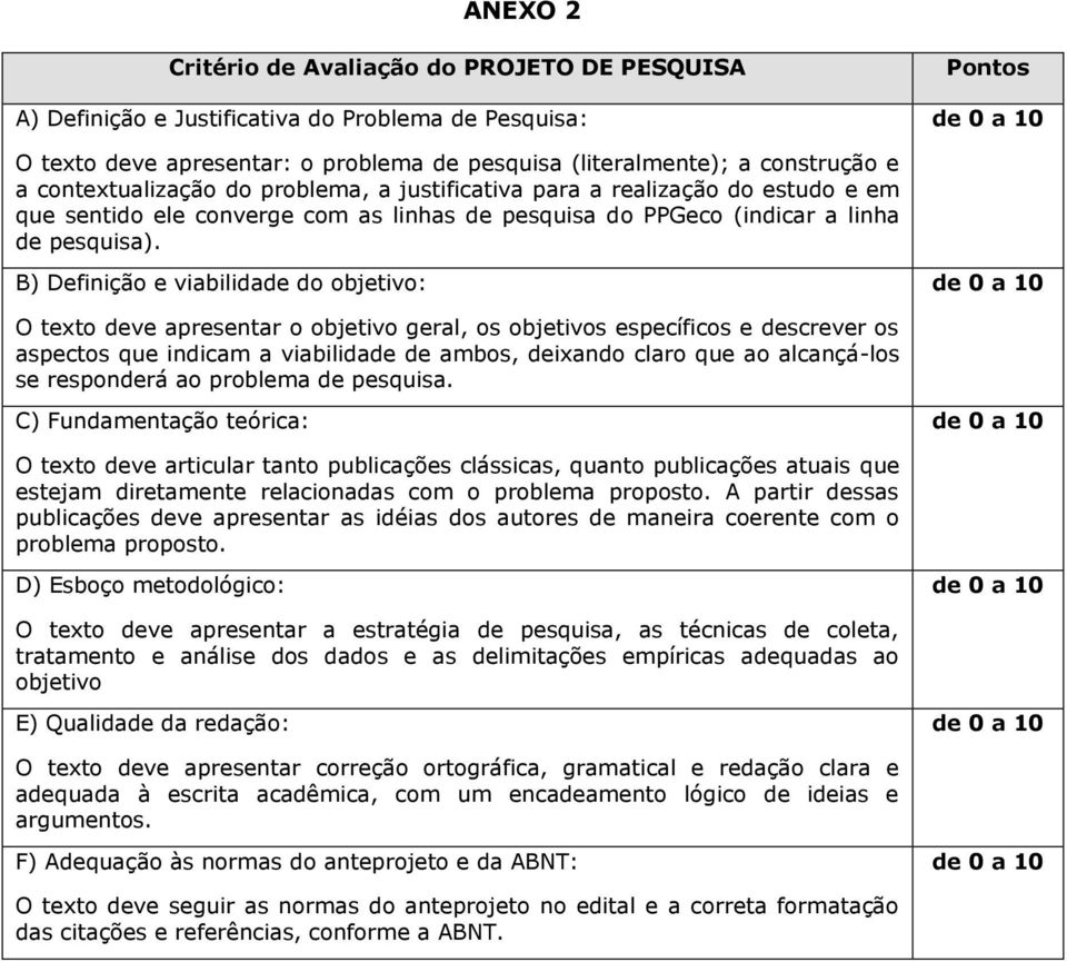 B) Definição e viabilidade do objetivo: O texto deve apresentar o objetivo geral, os objetivos específicos e descrever os aspectos que indicam a viabilidade de ambos, deixando claro que ao