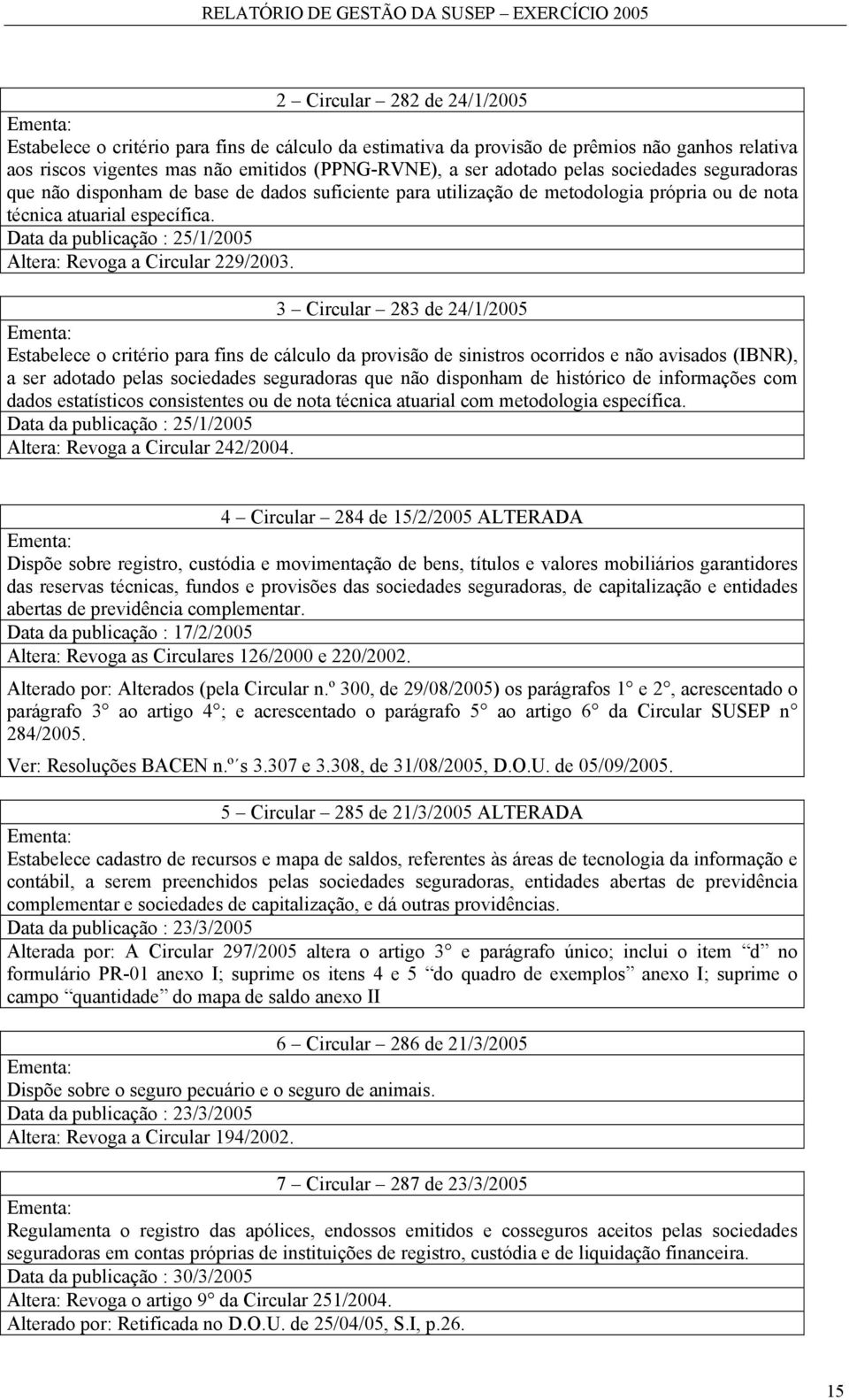 Data da publicação : 25/1/2005 Altera: Revoga a Circular 229/2003.