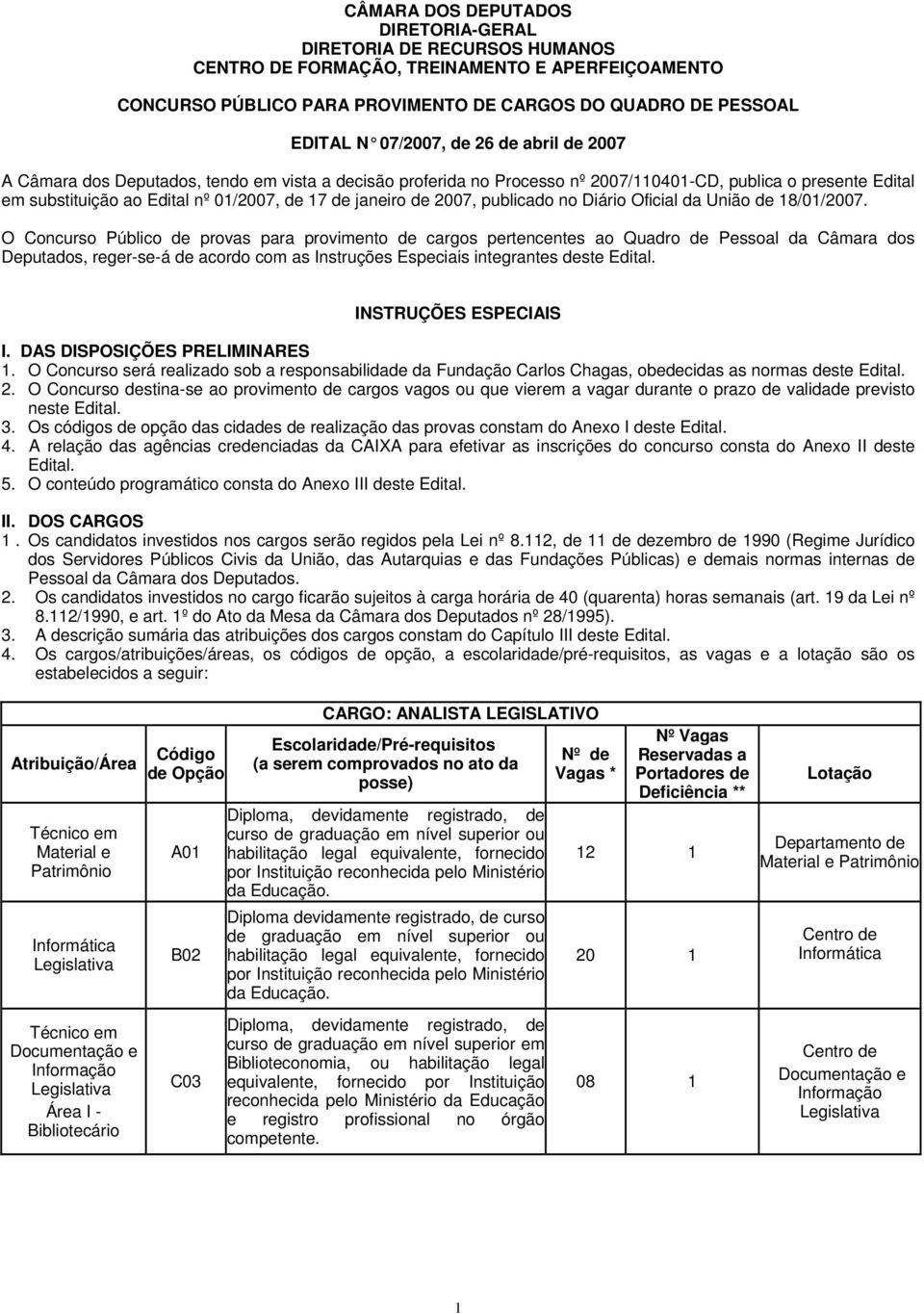 2007, publicado no Diário Oficial da União de 18/01/2007.