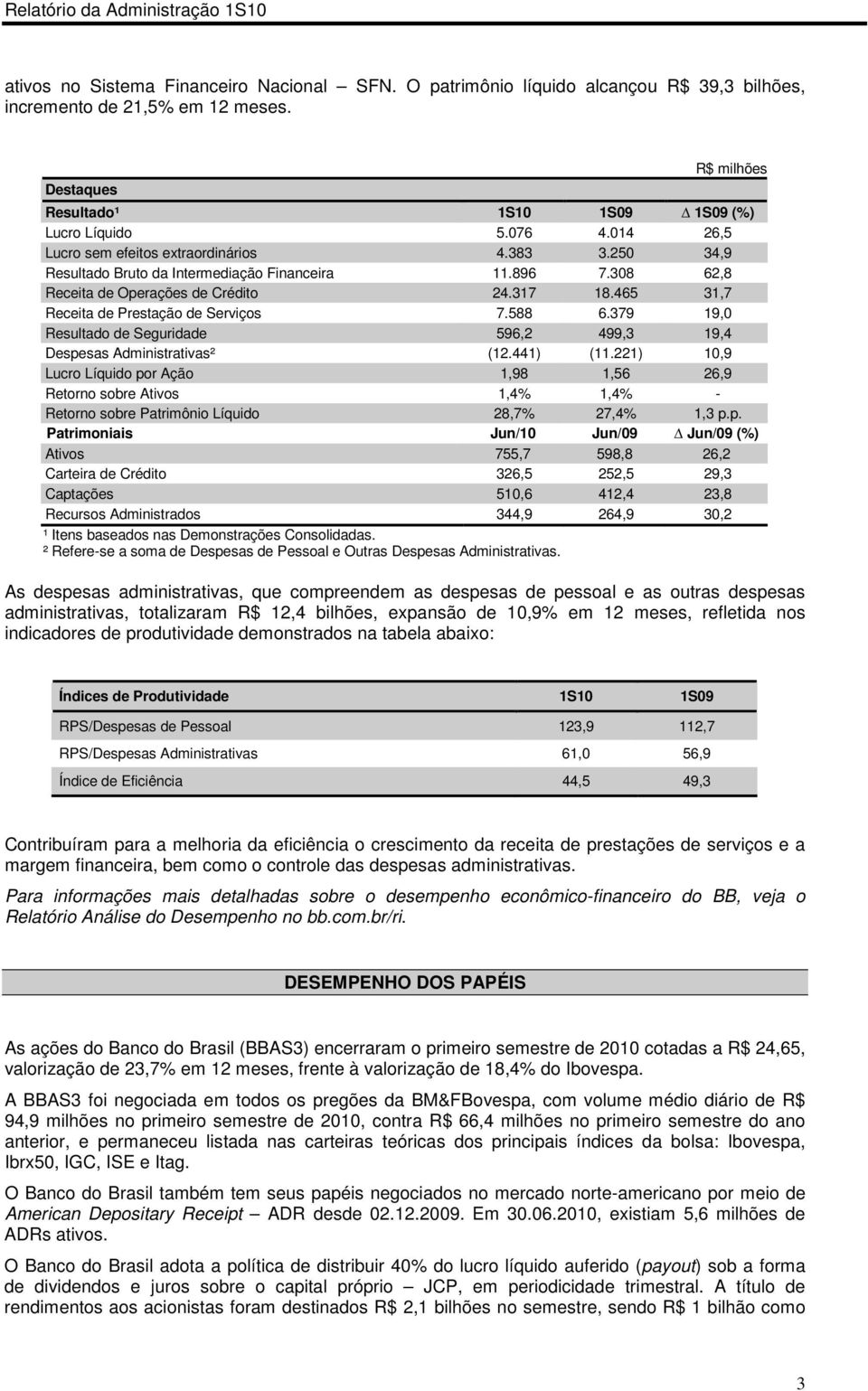 465 31,7 Receita de Prestação de Serviços 7.588 6.379 19,0 Resultado de Seguridade 596,2 499,3 19,4 Despesas Administrativas² (12.441) (11.