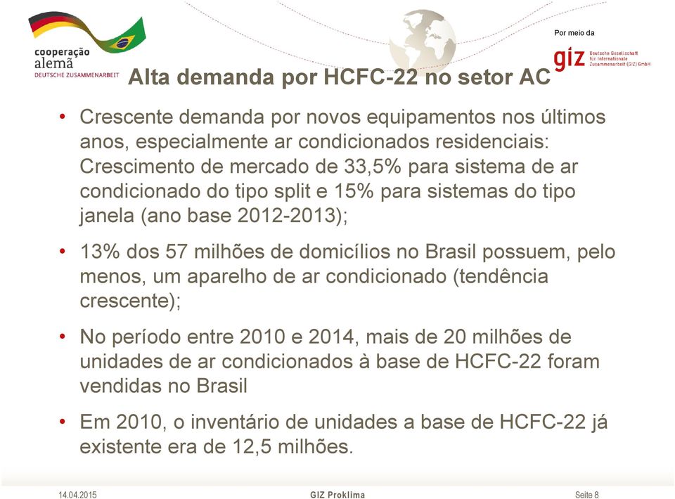 domicílios no Brasil possuem, pelo menos, um aparelho de ar condicionado (tendência crescente); No período entre 2010 e 2014, mais de 20 milhões de