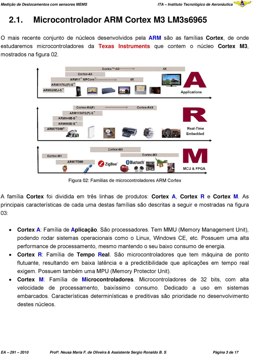 As principais características de cada uma destas famílias são descritas a seguir e mostradas na figura 03: Cortex A: Família de Aplicação. São processadores.