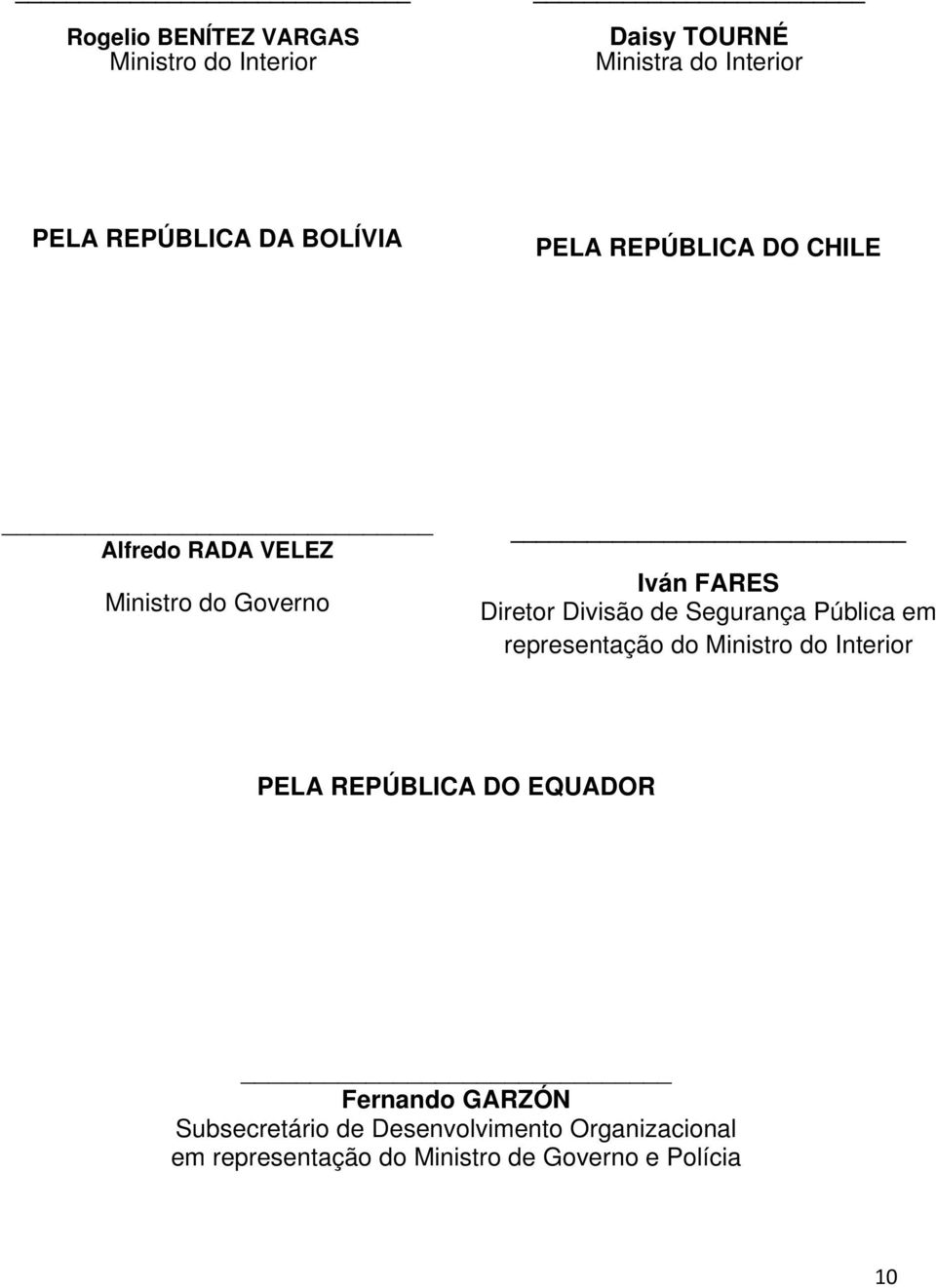 de Segurança Pública em representação do Ministro do Interior PELA REPÚBLICA DO EQUADOR Fernando