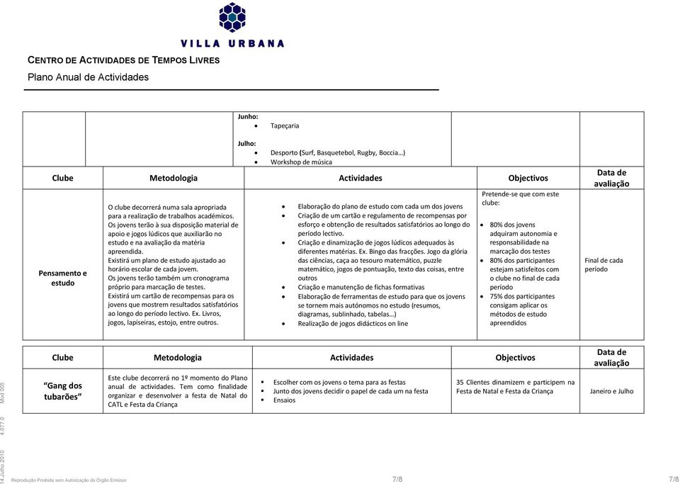 Os jovens terão também um cronograma próprio para marcação de testes. Existirá um cartão de recompensas para os jovens que mostrem resultados satisfatórios ao longo do período lectivo. Ex. Livros, jogos, lapiseiras, estojo, entre outros.