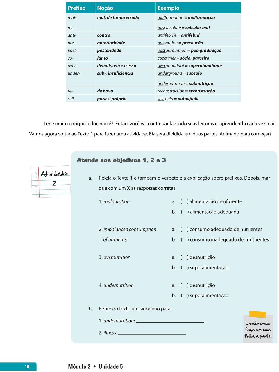 reconstrução self- para si próprio self-help = autoajuda mal, de forma errada malformation = malformação Ler é muito enriquecedor, não é?