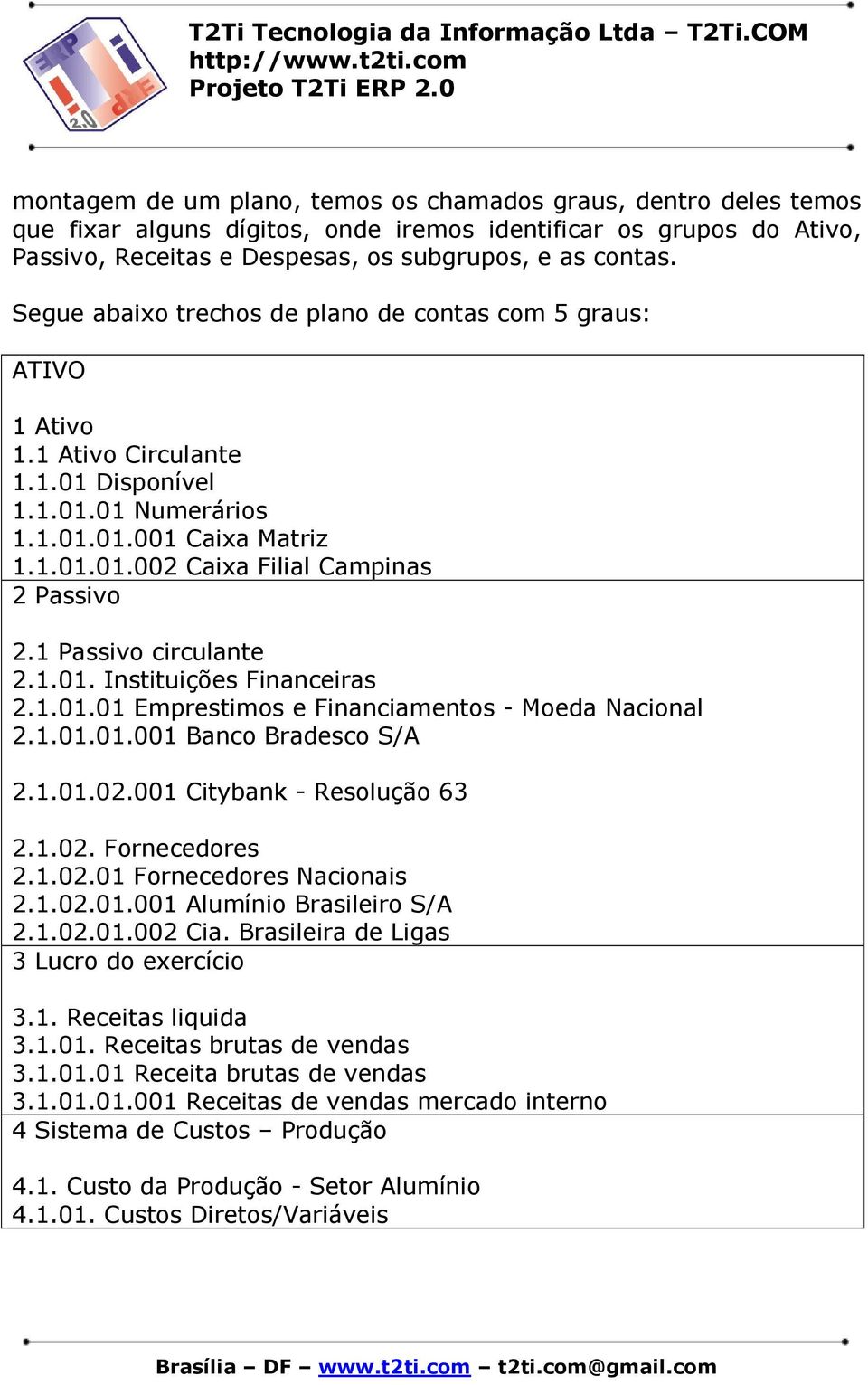 1 Passivo circulante 2.1.01. Instituições Financeiras 2.1.01.01 Emprestimos e Financiamentos - Moeda Nacional 2.1.01.01.001 Banco Bradesco S/A 2.1.01.02.001 Citybank - Resolução 63 2.1.02. Fornecedores 2.