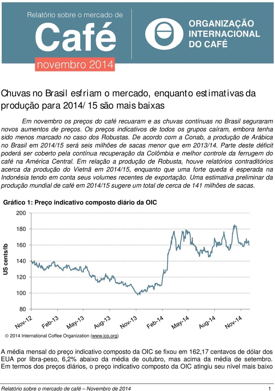 De acordo com a Conab, a produção de Arábica no Brasil em 2014/15 será seis milhões de sacas menor que em 2013/14.