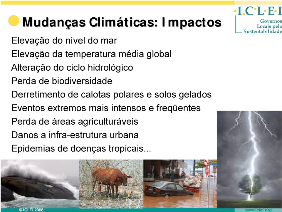 calotas polares e solos gelados Eventos extremos mais intensos e freqüentes Perda de