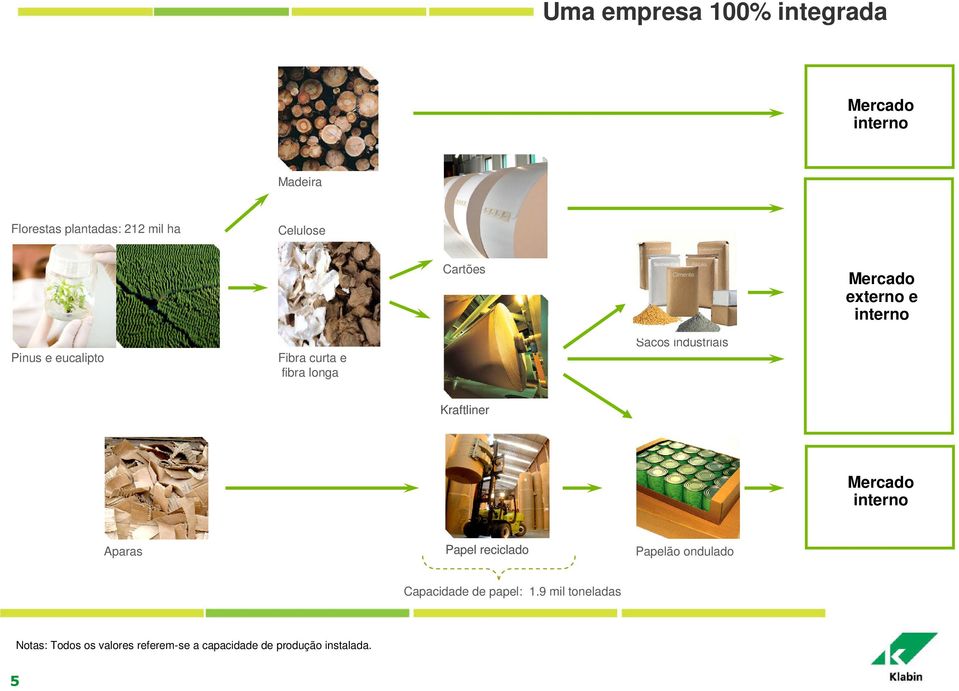 industriais Kraftliner Mercado interno Aparas Papel reciclado Papelão ondulado Capacidade