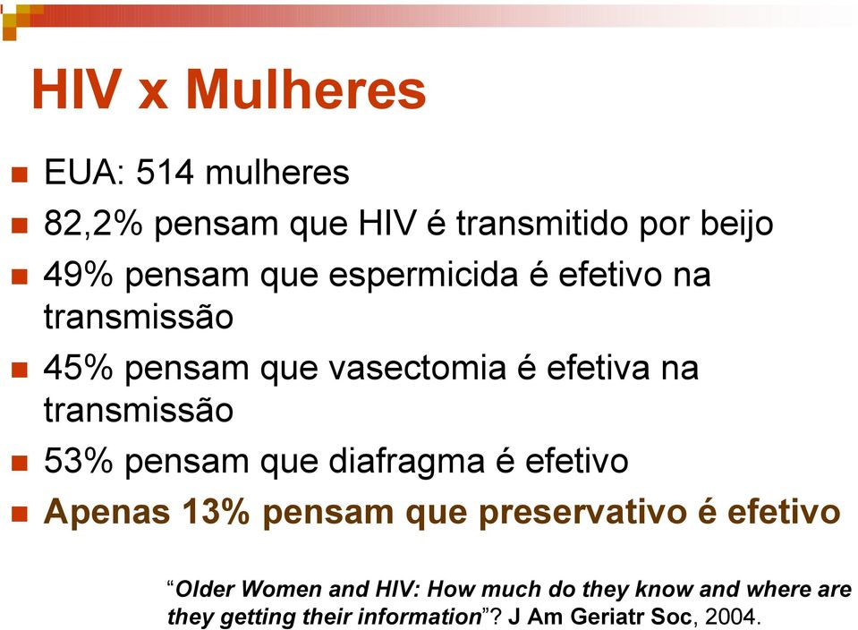 45% pensam que vasectomia é efetiva na transmissão! 53% pensam que diafragma é efetivo!