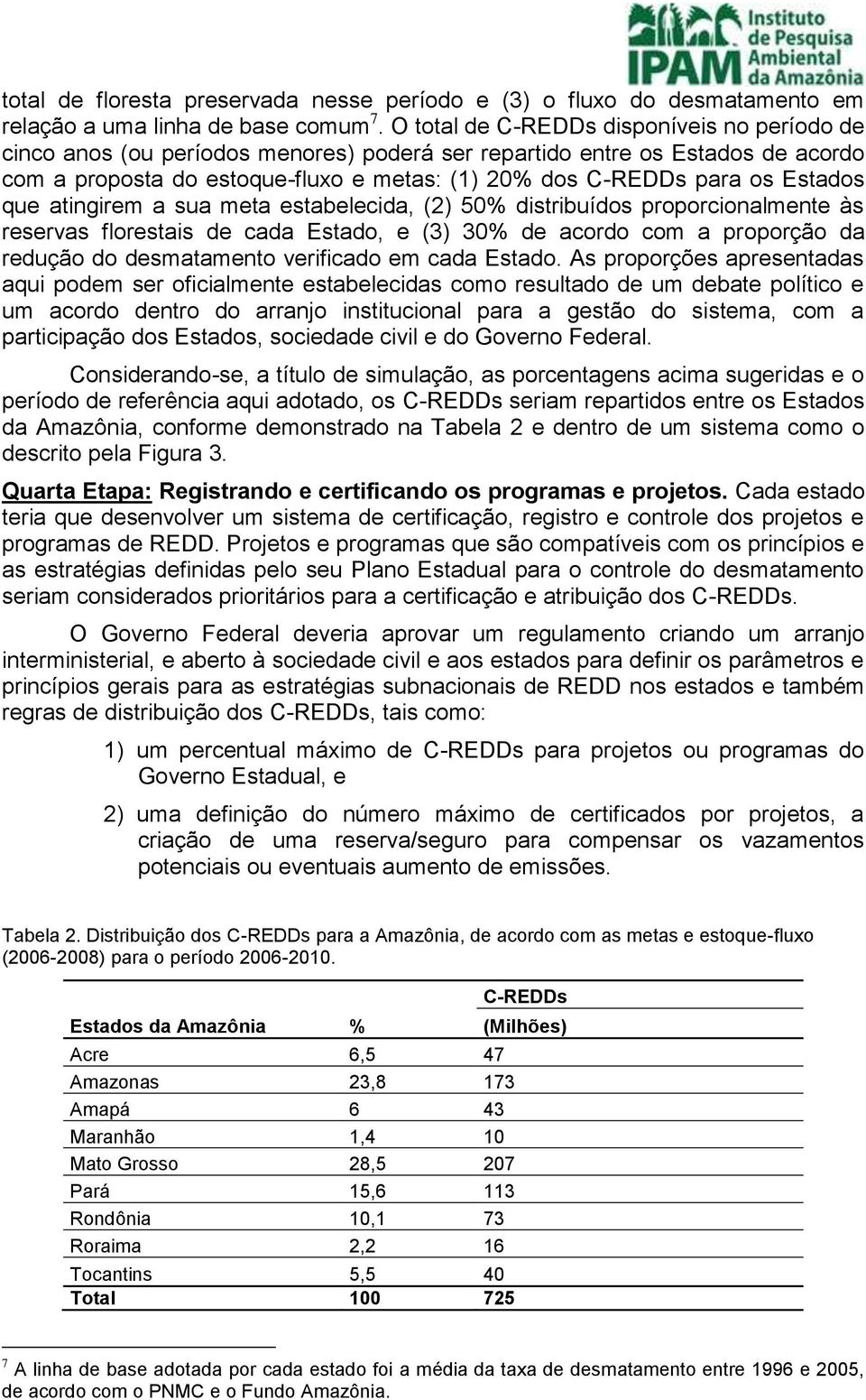 Estados que atingirem a sua meta estabelecida, (2) 50% distribuídos proporcionalmente às reservas florestais de cada Estado, e (3) 30% de acordo com a proporção da redução do desmatamento verificado