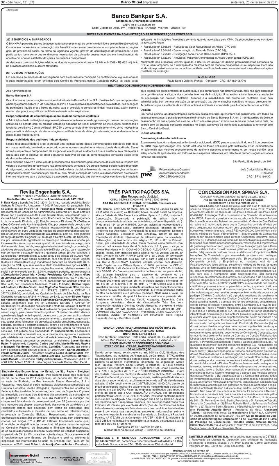 e semestres fi ndos nessa data, assim como o resumo das principais práticas contábeis e demais notas explicativas.