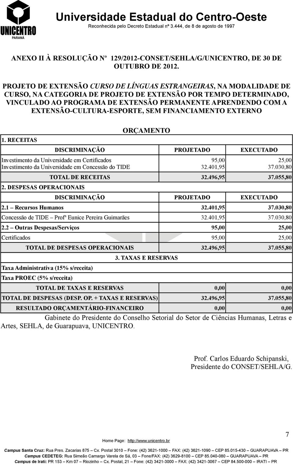 EXTENSÃO-CULTURA-ESPORTE, SEM FINANCIAMENTO EXTERNO 1.