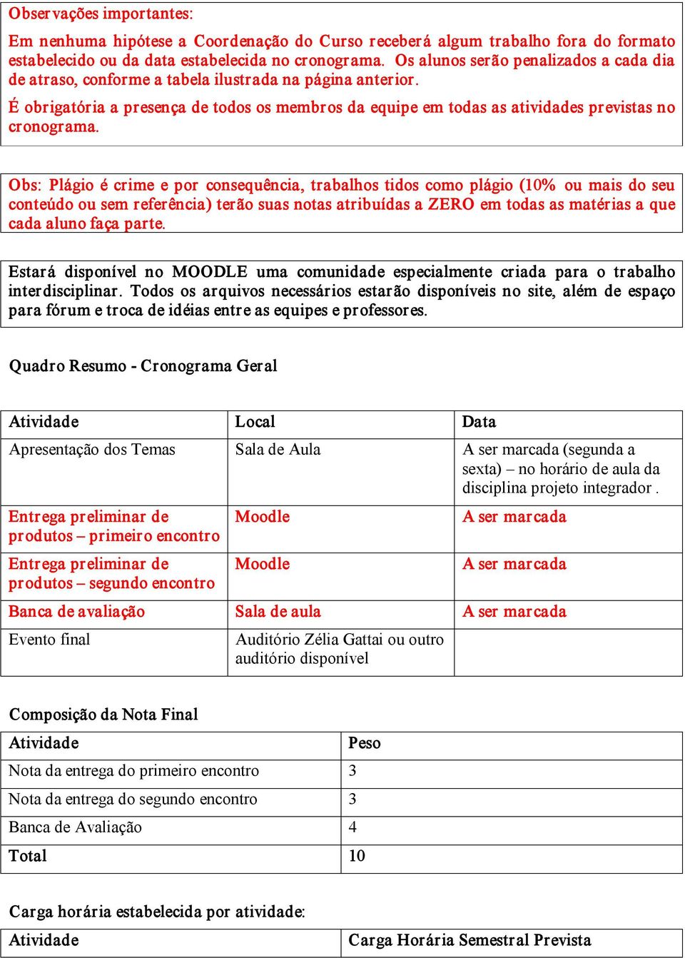 Obs: Plágio é crime e por consequência, trabalhos tidos como plágio (10% ou mais do seu conteúdo ou sem referência) terão suas notas atribuídas a ZERO em todas as matérias a que cada aluno faça parte.