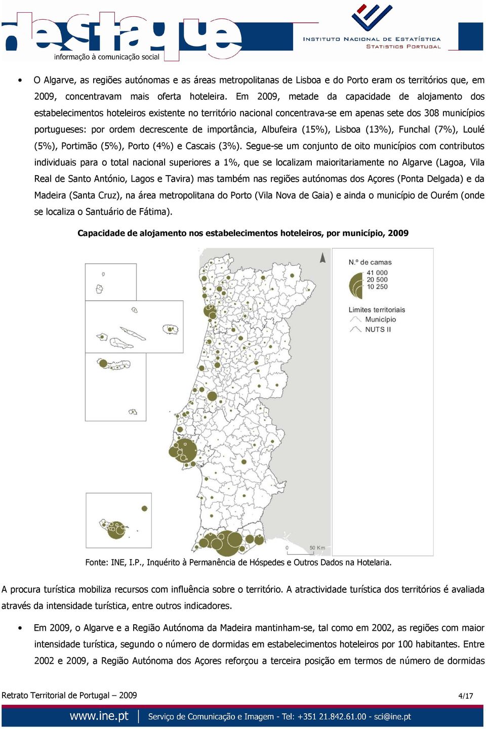 importância, Albufeira (15%), Lisboa (13%), Funchal (7%), Loulé (5%), Portimão (5%), Porto (4%) e Cascais (3%).