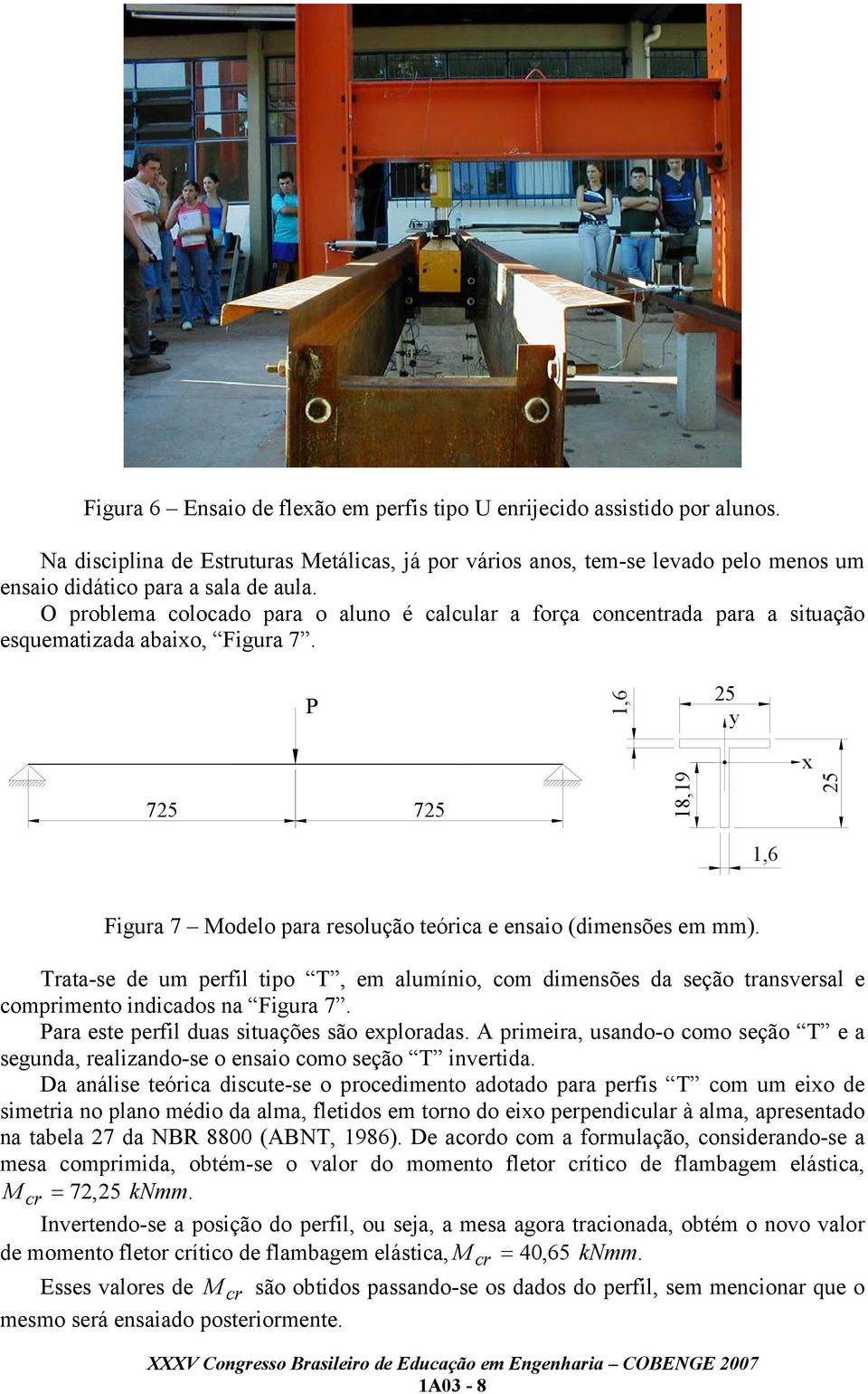P 1,6 25 y x 725 725 18,19 25 1,6 Figura 7 Modelo para resolução teórica e ensaio (dimensões em mm).