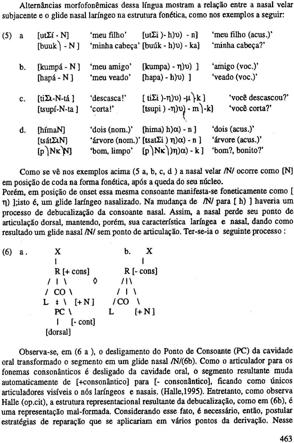 )' [bapa - N] 'meu veado' [bapa) - h)u) ] 'veado (voc.)' c. [tila-n-ta ] 'descasca!' [ ti:i )-ll)u) -~ \k] 'voce descascou?' [tsupi-n-ta ] 'corta!' [tsupi ) -ll)u~,- m -k] 'voce corta?' d.