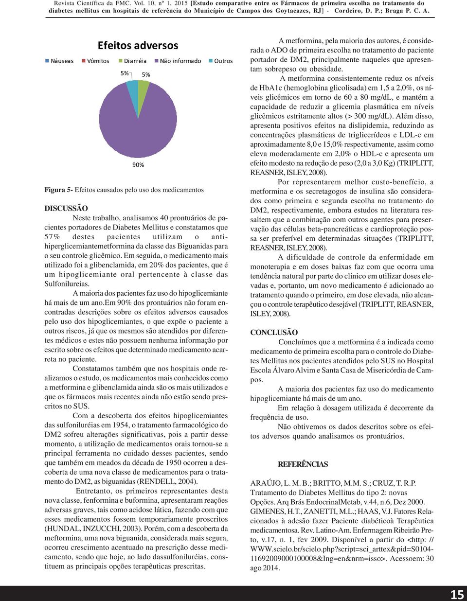 Em seguida, o medicamento mais utilizado foi a glibenclamida, em 20% dos pacientes, que é um hipoglicemiante oral pertencente à classe das Sulfonilureias.