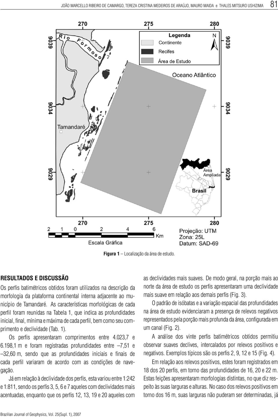 As características morfológicas de cada perfil foram reunidas na Tabela 1, que indica as profundidades inicial, final, mínima e máxima de cada perfil, bem como seu comprimento e declividade (Tab. 1).