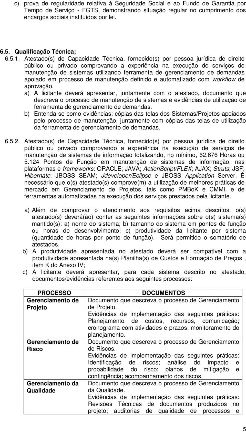 Atestado(s) de Capacidade Técnica, fornecido(s) por pessoa jurídica de direito público ou privado comprovando a experiência na execução de serviços de manutenção de sistemas utilizando ferramenta de