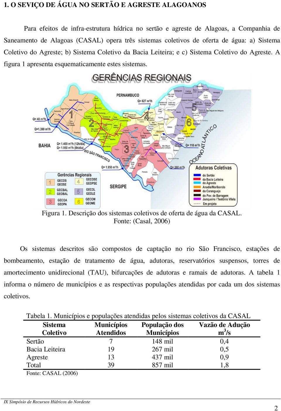 Descrição dos sistemas coletivos de oferta de água da CASAL.